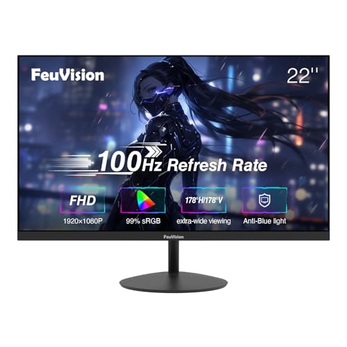 FeuVision 22 Zoll PC Monitor, 100Hz, FHD 1080p, Gaming Monitor, 4ms, VESA montierbar, Eye-Care, Rahmenlos Bildschirm, Blaulichtfilter, HDMI, VGA FeuVision 22 Zoll PC Monitor, 100Hz, FHD 1080p, Gaming Monitor, 4ms, VESA montierbar, Eye-Care, Rahmenlos Bildschirm, Blaulichtfilter, HDMI, VGA von FeuVision