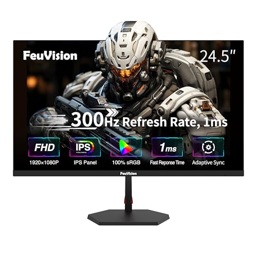 FeuVision 24.5 Zoll Gaming Monitor, 300Hz 240Hz, FHD 1080p, PC Monitor, 1ms, IPS Panel, Adaptive-Sync, FreeSync, VESA montierbar, Eye-Care, 100% sRGB, Rahmenlos Bildschirm, HDMI*2, DP*2 FeuVision 24.5 Zoll Gaming Monitor, 300Hz 240Hz, FHD 1080p, PC Monitor, 1ms, IPS Panel, Adaptive-Sync, FreeSync, VESA montierbar, Eye-Care, 100% sRGB, Rahmenlos Bildschirm, HDMI*2, DP*2 von FeuVision