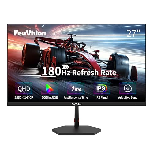 FeuVision 27 Zoll Gaming Monitor, 180Hz, QHD 2560 * 1440p, PC Monitor, 1ms, IPS Panel, FreeSync, Adaptive-Sync, VESA montierbar, Eye-Care, 100% sRGB, Rahmenlos Bildschirm, HDMI*2, DP*2 FeuVision 27 Zoll Gaming Monitor, 180Hz, QHD 2560 * 1440p, PC Monitor, 1ms, IPS Panel, FreeSync, Adaptive-Sync, VESA montierbar, Eye-Care, 100% sRGB, Rahmenlos Bildschirm, HDMI*2, DP*2 von FeuVision