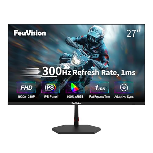 FeuVision 27 Zoll Gaming Monitor, 300Hz 240Hz, FHD 1080p, PC Monitor, 1ms, IPS Panel, Adaptive-Sync, FreeSync, VESA montierbar, Eye-Care, 100% sRGB, Rahmenlos Bildschirm, HDMI*2, DP*2 FeuVision 27 Zoll Gaming Monitor, 300Hz 240Hz, FHD 1080p, PC Monitor, 1ms, IPS Panel, Adaptive-Sync, FreeSync, VESA montierbar, Eye-Care, 100% sRGB, Rahmenlos Bildschirm, HDMI*2, DP*2 von FeuVision