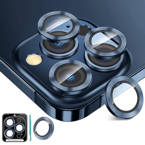 Fewdew [3+1 Kameraschutz für iPhone 15 Pro/iPhone 15 Pro Max,9H Gehärtetem Glas [HD-Klarheit] [Anti Kratzen] Kamera Schutzfolie, Individuell Metallring Kamera Panzerglas,Blau von Fewdew