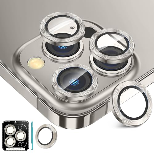 Fewdew [3+1 Kameraschutz für iPhone 15 Pro/iPhone 15 Pro Max,9H Gehärtetem Glas [HD-Klarheit][Anti Kratzen] Kamera Schutzfolie, Individuell Metallring Kamera Panzerglas,Natural Titanium von Fewdew