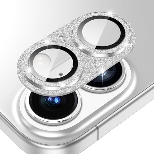 Fewdew Kameraschutz für iPhone 16/iPhone 16 Plus,9H Gehärtetem Glas [HD-Klarheit] [Anti Kratzen] Kamera Schutzfolie, Metallring Kamera Panzerglas für iPhone 16/iPhone16 Plus,Silber von Fewdew
