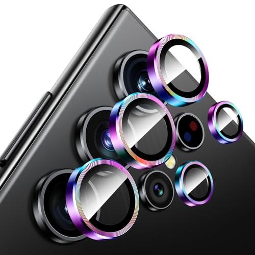 Fewdew Kameraschutz für Samsung Galaxy S24 Ultra 5G 2024,9H Panzer Schutz Glas [Ultra HD Klar] [Anti-Kratzer] Kamera Schutzfolie, Individuell Metall Ring Kamera Panzerglas,Bunt von Fewdew