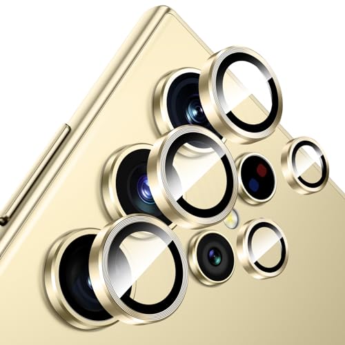 Fewdew Kameraschutz für Samsung Galaxy S24 Ultra 5G 2024,9H Panzer Schutz Glas [Ultra HD Klar] [Anti-Kratzer] Kamera Schutzfolie, Individuell Metall Ring Kamera Panzerglas,Gelb von Fewdew
