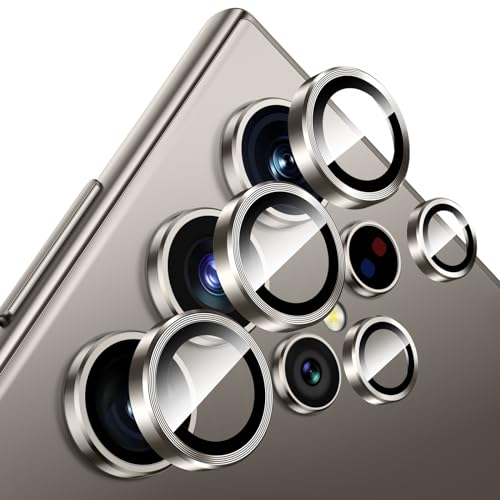 Fewdew Kameraschutz für Samsung Galaxy S24 Ultra 5G 2024,9H Panzer Schutz Glas [Ultra HD Klar] [Anti-Kratzer] Kamera Schutzfolie, Individuell Metall Ring Kamera Panzerglas,Grau von Fewdew