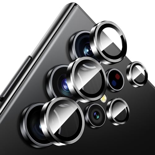 Fewdew Kameraschutz für Samsung Galaxy S24 Ultra 5G 2024,9H Panzer Schutz Glas [Ultra HD Klar] [Anti-Kratzer] Kamera Schutzfolie, Individuell Metall Ring Kamera Panzerglas,Schwarz von Fewdew
