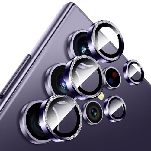 Fewdew Kameraschutz für Samsung Galaxy S24 Ultra 5G 2024,9H Panzer Schutz Glas [Ultra HD Klar] [Anti-Kratzer] Kamera Schutzfolie, Individuell Metall Ring Kamera Panzerglas,Violett von Fewdew