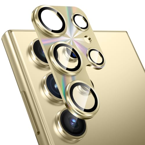Fewdew Kameraschutz für Samsung Galaxy S24 Ultra 5G 2024,9H Panzer Schutz Glas [Ultra HD Klar] [Anti-Kratzer] Kamera Schutzfolie,Metall Ring Kamera Panzerglas,1 Stück Titan Gelb von Fewdew