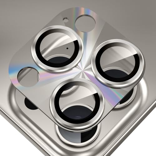 Fewdew Kameraschutz für iPhone 15 Pro/iPhone 15 Pro Max,9H Gehärtetem Glas [Anti Kratzen] Kamera Schutzfolie,Metallring Kamera Panzerglas für iPhone 15 Pro/iPhone 15 Pro Max,1 Stück Laser Titan Natur von Fewdew