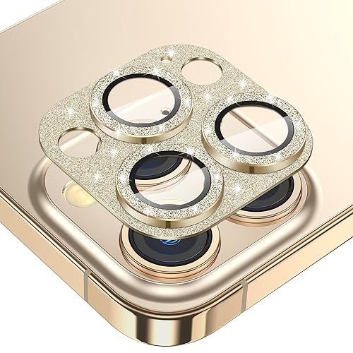 Fewdew Kameraschutz für iPhone 15 Pro/iPhone 15 Pro Max,9H Gehärtetem Glas [HD-Klarheit] [Anti Kratzen]Kamera Schutzfolie,Metallring Kamera Panzerglas für iPhone 15 Pro/iPhone 15 Pro Max(Gold Glitzer) von Fewdew