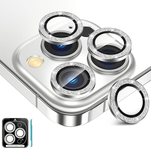 Fewdew Kameraschutz für iPhone 16 Pro/iPhone 16 Pro Max,9H Gehärtetem Glas [HD-Klarheit] Kamera Schutzfolie, Individuell Metallring Kamera Panzerglas für iPhone 16 Pro/16 Pro Max,Silber Glitzer von Fewdew