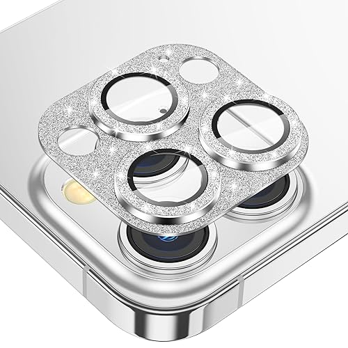 Fewdew Kameraschutz für iPhone 15 Pro/iPhone 15 Pro Max,9H Gehärtetem Glas [HD-Klarheit] [Anti Kratzen] Kamera Schutzfolie,Metallring Kamera Panzerglas für iPhone 15 Pro/15 Pro Max(Silber Glitzer) von Fewdew