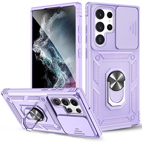 Fewdew für S23 Ultra Hülle,Samsung S23 Ultra Handyhülle Kameraschutz mit Slide Camera & 360°Magnetisch Ring Ständer,Schutz in Militärqualität Stoßfest Case Cover für Samsung Galaxy S23 Ultra,Lavendel von Fewdew