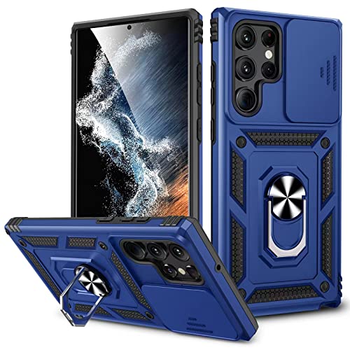 Fewdew für S23 Ultra Hülle,Samsung S23 Ultra Handyhülle Kameraschutz mit Slide Camera & 360° Magnetisch Ring Ständer,Schutz in Militärqualität Stoßfest Case Cover für Samsung Galaxy S23 Ultra 5G,Blau von Fewdew