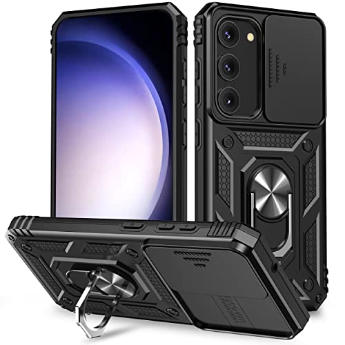 Fewdew für Samsung Galaxy S23 Hülle,Handyhülle Samsung S23 Kameraschutz mit Slide Camera & 360° Magnetisch Ring Ständer,Schutz In Militärqualität Stoßfest Case Cover für Samsung Galaxy S23 5g,Schwarz von Fewdew