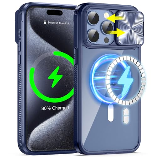 Fewdew für iPhone 15 Pro Hülle Kompatibel mit MagSafe,Handyhülle iPhone 15 Pro Kameraschutz mit Slide Camera,Magnetisch Stoßfeste Kratzfeste Schutzhülle für iPhone 15 Pro 6.1 Zoll 2023,Blau von Fewdew