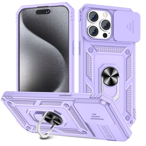 Fewdew für iPhone 15 Pro Max Hülle,Handyhülle iPhone 15 Pro Max Kameraschutz mit Slide Camera & 360°Magnetisch Ring Ständer,Schutz in Militärqualität Stoßfest Case Cover für iPhone 15 Pro Max,Violett von Fewdew