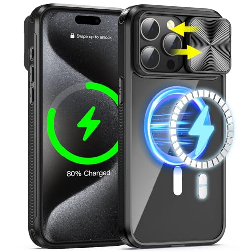 Fewdew für iPhone 15 Pro Max Hülle Kompatibel mit MagSafe,Handyhülle iPhone 15 Pro Max Kameraschutz mit Slide Camera,Magnetische Stoßfeste Kratzfeste Schutzhülle für iPhone 15 Pro Max,Schwarz von Fewdew