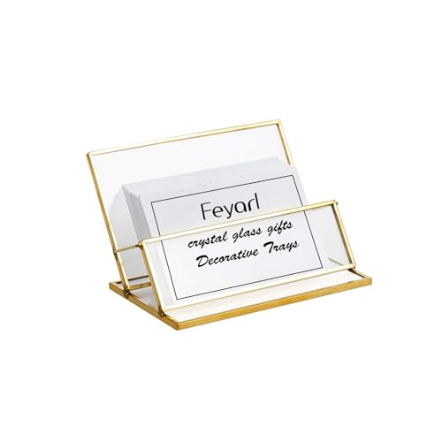 Feyarl Glas Visitenkartenhalter Aufbewahrung 50 Stück Visitenkarten Transparenter Visitenkartenständer für Schreibtisch Arbeitsplatte (Gold) von Feyarl