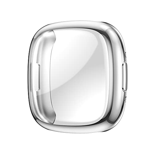 Feysentoe Hülle mit TPU Displayschutz Kompatibel mit Fitbit Versa 4 Schutz Case Schutzhülle.(Silber-) von Feysentoe