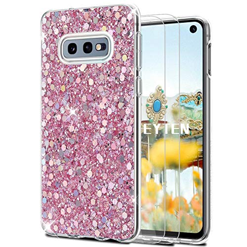 Feyten Galaxy S10e Hülle mit HD-Schutzfolie [2 Stück], Bling Glänzend Glitzer Weich TPU Silikon Etui Cover Schale Schutzhülle für Galaxy S10e (Rosa) von Feyten