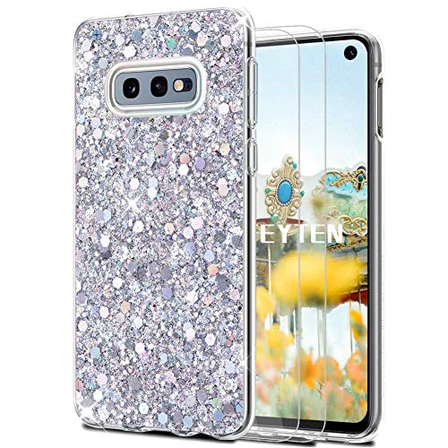 Feyten Galaxy S10e Hülle mit HD-Schutzfolie [2 Stück], Bling Glänzend Glitzer Weich TPU Silikon Etui Cover Schale Schutzhülle für Galaxy S10e (Silber) von Feyten