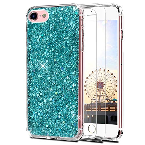 Feyten Kompatibel iPhone SE (2020) Hülle mit Displayschutz [2 Stück], Bling Glänzend Glitzer Weich TPU Silikon Etui Cover Schale Schutzhülle für iPhone SE (2020) 4,7 Zoll (Grün) von Feyten