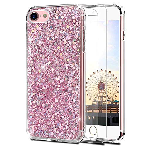 Feyten Kompatibel iPhone SE (2020) Hülle mit Displayschutz [2 Stück], Bling Glänzend Glitzer Weich TPU Silikon Etui Cover Schale Schutzhülle für iPhone SE (2020) 4,7 Zoll (Rosa) von Feyten