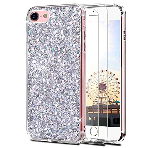 Feyten Kompatibel iPhone SE (2020) Hülle mit Displayschutz [2 Stück], Bling Glänzend Glitzer Weich TPU Silikon Etui Cover Schale Schutzhülle für iPhone SE (2020) 4,7 Zoll (Silber) von Feyten