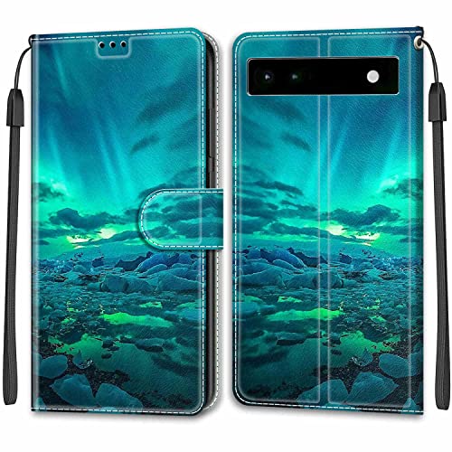 Feyten Kompatibel Mit Google Pixel 6A Hülle - Wallet Leder Klappbar Magnet Klapphülle Schutzhülle Case Cover Lederhülle (Aurora) von Feyten