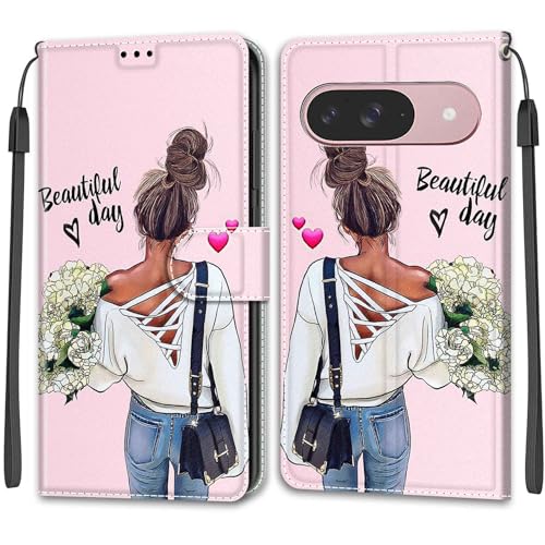 Feyten Kompatibel mit Google Pixel 9/Google Pixel 9 Pro Hülle, Handyhülle Google 9, Handytasche PU Leder Klappbar Schutzhülle Wallet Kartenfach Magnet Klapphülle Case Cover (Mädchen) von Feyten