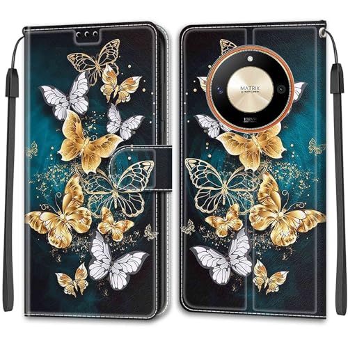 Feyten Kompatibel mit Honor X50 5G / X9B / Magic 6 Lite Hülle, Handyhülle Honor X50 5G, Handytasche PU Leder Klappbar Schutzhülle Wallet Kartenfach Magnet Klapphülle Case Cover (Schmetterling 3) von Feyten