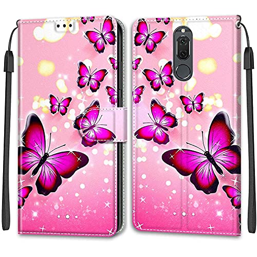 Feyten Kompatibel mit Huawei Mate 10 Lite Hülle, Handyhülle Huawei Mate 10 Lite, Handytasche PU Leder Klappbar Schutzhülle Wallet Kartenfach Magnet Klapphülle Case Cover Lederhülle (Schmetterling 1) von Feyten