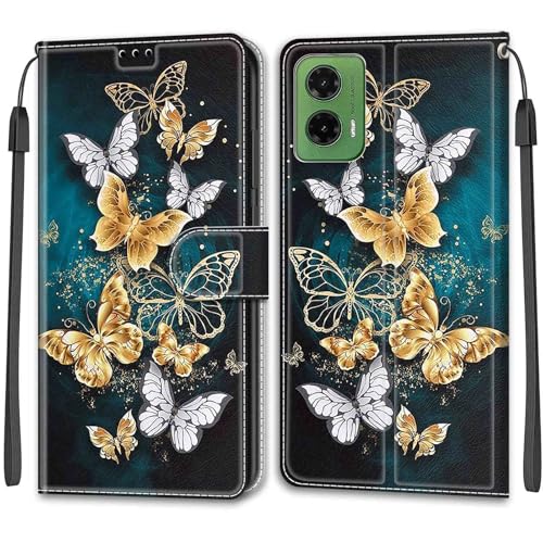 Feyten Kompatibel mit Motorola Moto G35 Hülle, Handyhülle Moto G35, Handytasche PU Leder Klappbar Schutzhülle Wallet Kartenfach Magnet Klapphülle Case Cover (Schmetterling 3) von Feyten