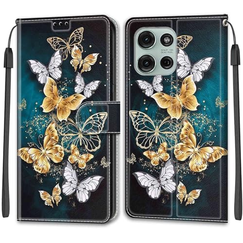Feyten Kompatibel mit Motorola Moto G75 Hülle, Handyhülle Moto G75, Handytasche PU Leder Klappbar Schutzhülle Wallet Kartenfach Magnet Klapphülle Case Cover (Schmetterling 3) von Feyten