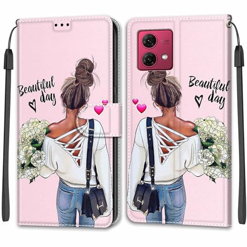 Feyten Kompatibel mit Motorola Moto G84 5G Hülle, Handyhülle Moto G84 5G, Handytasche PU Leder Klappbar Schutzhülle Wallet Kartenfach Magnet Klapphülle Case Cover (Mädchen) von Feyten