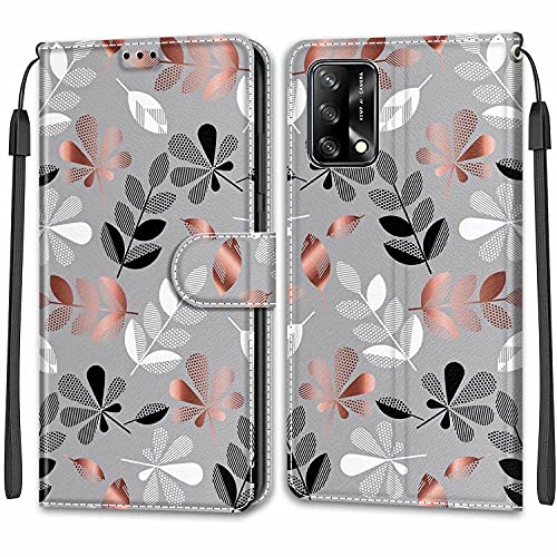 Feyten Kompatibel mit Oppo A74 4G/F19 4G Hülle, Handyhülle Oppo A74 4G/F19 4G,Handytasche PU Leder Klappbar Schutzhülle Wallet Kartenfach Magnet Klapphülle Case Brieftasche Lederhülle(Laub) von Feyten