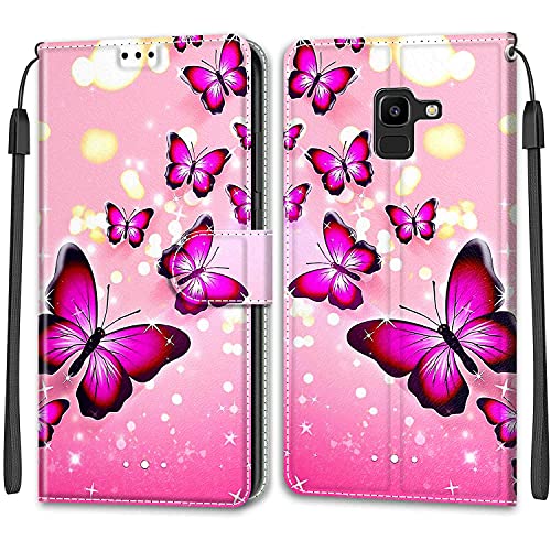 Feyten Kompatibel mit Samsung Galaxy J6 2018 Hülle, Handyhülle Samsung J6 2018, Galaxy J6 2018 Schutzhülle Wallet Leder Klappbar Kartenfach Magnet Samsung J6 2018 Case Lederhülle (Schmetterling 1) von Feyten