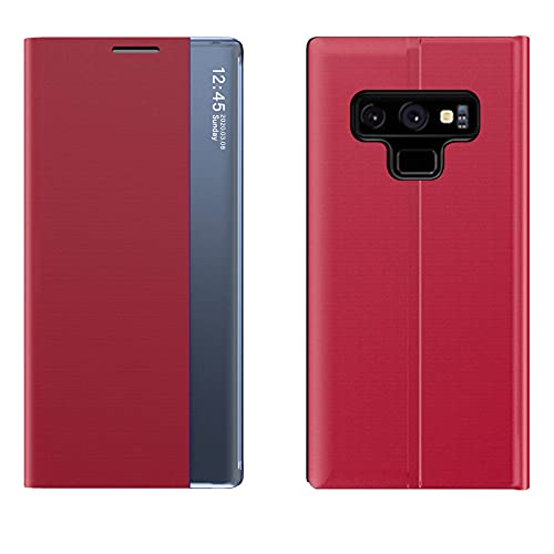 Feyten Kompatibel mit Samsung Galaxy Note 9 Hülle + Schutzfolie, Clear View Smartphone Cover Bookstyle Full Body Schutzhüllen Bumper Flip Folio Stoßfest Handyhülle für Samsung Galaxy Note 9 (Rot) von Feyten