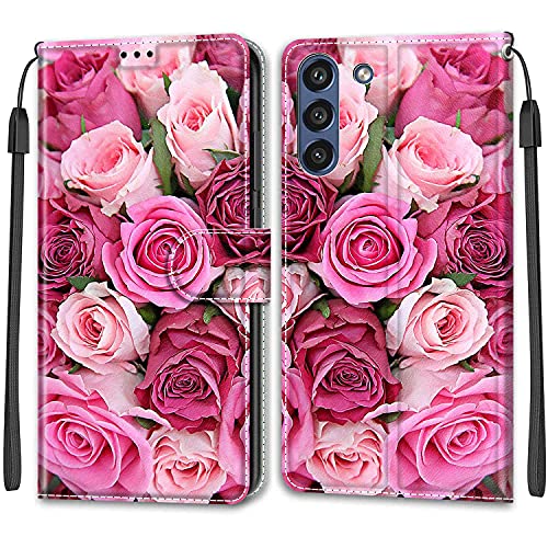 Feyten Kompatibel mit Samsung Galaxy S21 FE Hülle, Handyhülle Samsung S21 FE, Galaxy S21 FE Schutzhülle Wallet Leder Klappbar Kartenfach Magnet Klapphülle Flip Case Cover Lederhülle (Rose 2) von Feyten