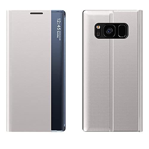 Feyten Kompatibel mit Samsung Galaxy S8 Plus Hülle + Schutzfolie, Clear View Smartphone Cover Bookstyle Full Body Schutzhüllen Bumper Flip Folio Stoßfest Handyhülle für Galaxy S8 Plus (Grau) von Feyten