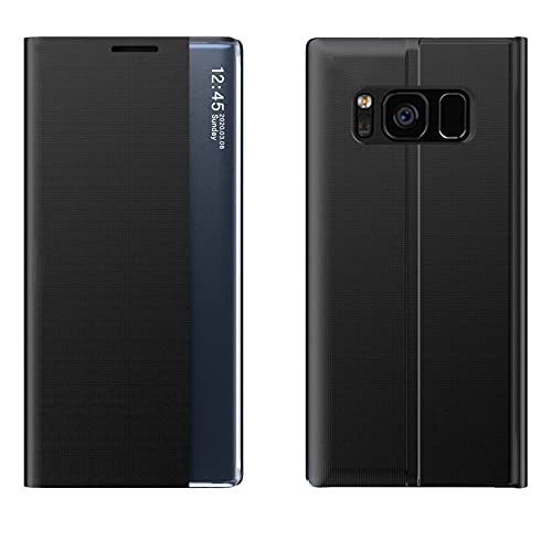 Feyten Kompatibel mit Samsung Galaxy S8 Plus Hülle + Schutzfolie, Clear View Smartphone Cover Bookstyle Full Body Schutzhüllen Bumper Flip Folio Stoßfest Handyhülle für Galaxy S8 Plus (Schwarz) von Feyten