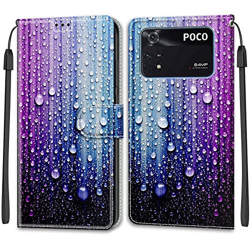Feyten Kompatibel mit Xiaomi Poco M4 Pro 4G Hülle, Handyhülle Xiaomi Poco M4 Pro 4G, Handytasche PU Leder Klappbar Schutzhülle Wallet Kartenfach Magnet Klapphülle Case Cover (Lila-Blau) von Feyten