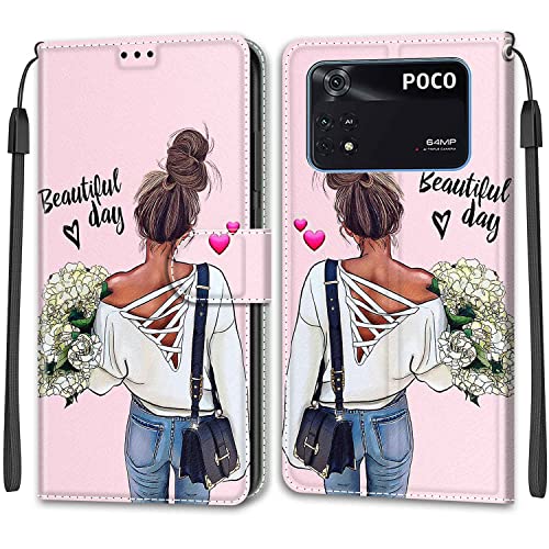 Feyten Kompatibel mit Xiaomi Poco M4 Pro 4G Hülle, Handyhülle Xiaomi Poco M4 Pro 4G, Handytasche PU Leder Klappbar Schutzhülle Wallet Kartenfach Magnet Klapphülle Case Cover (Mädchen) von Feyten