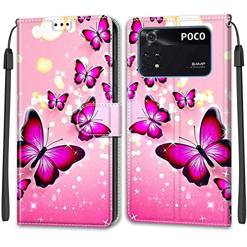 Feyten Kompatibel mit Xiaomi Poco M4 Pro 4G Hülle, Handyhülle Xiaomi Poco M4 Pro 4G, Handytasche PU Leder Klappbar Schutzhülle Wallet Kartenfach Magnet Klapphülle Case Cover (Schmetterling 1) von Feyten