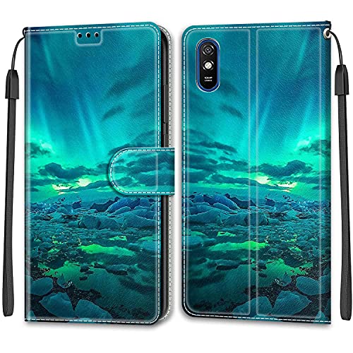 Feyten Kompatibel mit Xiaomi Redmi 9A Hülle, Handyhülle Xiaomi Redmi 9A, Handytasche PU Leder Klappbar Schutzhülle Wallet Kartenfach Magnet Klapphülle Case Brieftasche Lederhülle (Aurora) von Feyten