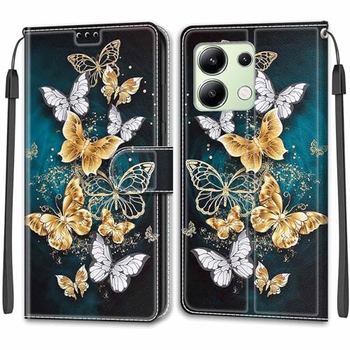 Feyten Kompatibel mit Xiaomi Redmi Note 13 4G Hülle, Handyhülle Redmi Note 13 4G, Handytasche PU Leder Klappbar Schutzhülle Wallet Kartenfach Magnet Klapphülle Case Cover (Schmetterling 3) von Feyten