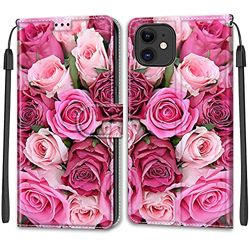 Feyten Kompatibel mit iPhone 12/iPhone 12 Pro Hülle, Handyhülle iPhone 12/12 Pro (6,1 Zoll), Handytasche PU Leder Klappbar Schutzhülle Wallet Kartenfach Magnet Klapphülle Case Cover (Rose 2) von Feyten