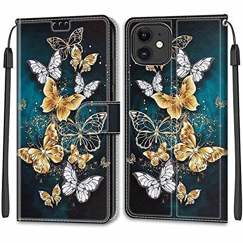 Feyten Kompatibel mit iPhone 12/iPhone 12 Pro Hülle, Handyhülle iPhone 12/12 Pro (6,1 Zoll), Handytasche PU Leder Klappbar Schutzhülle Wallet Kartenfach Magnet Klapphülle Case Cover (Schmetterling 3) von Feyten